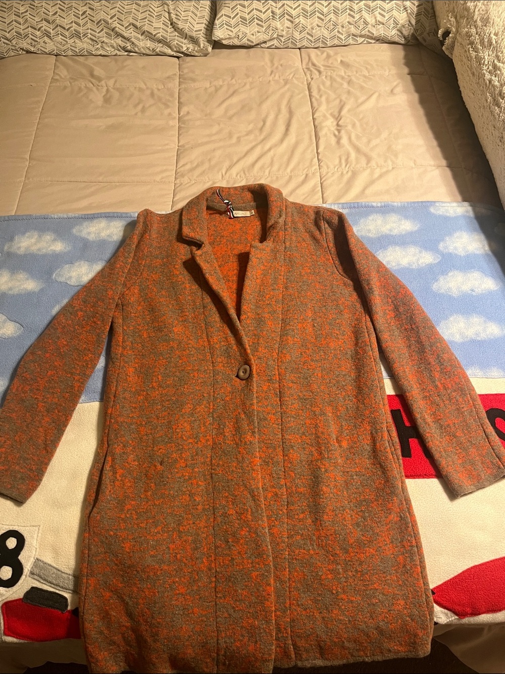 Wool-Blend Orange Long Women's Coat